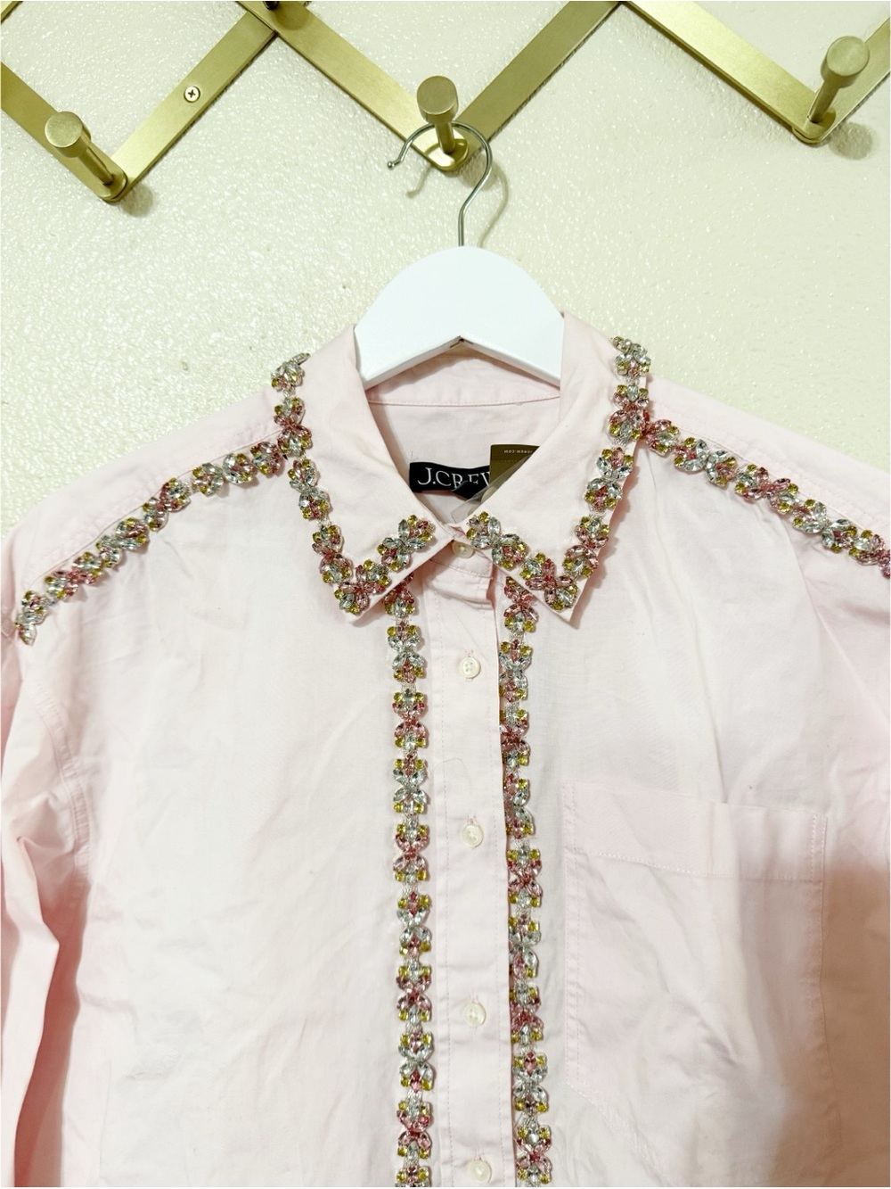JCrew Étienne cropped button-up shirt in embellished cotton poplin NEW medium - Picture 11 of 12